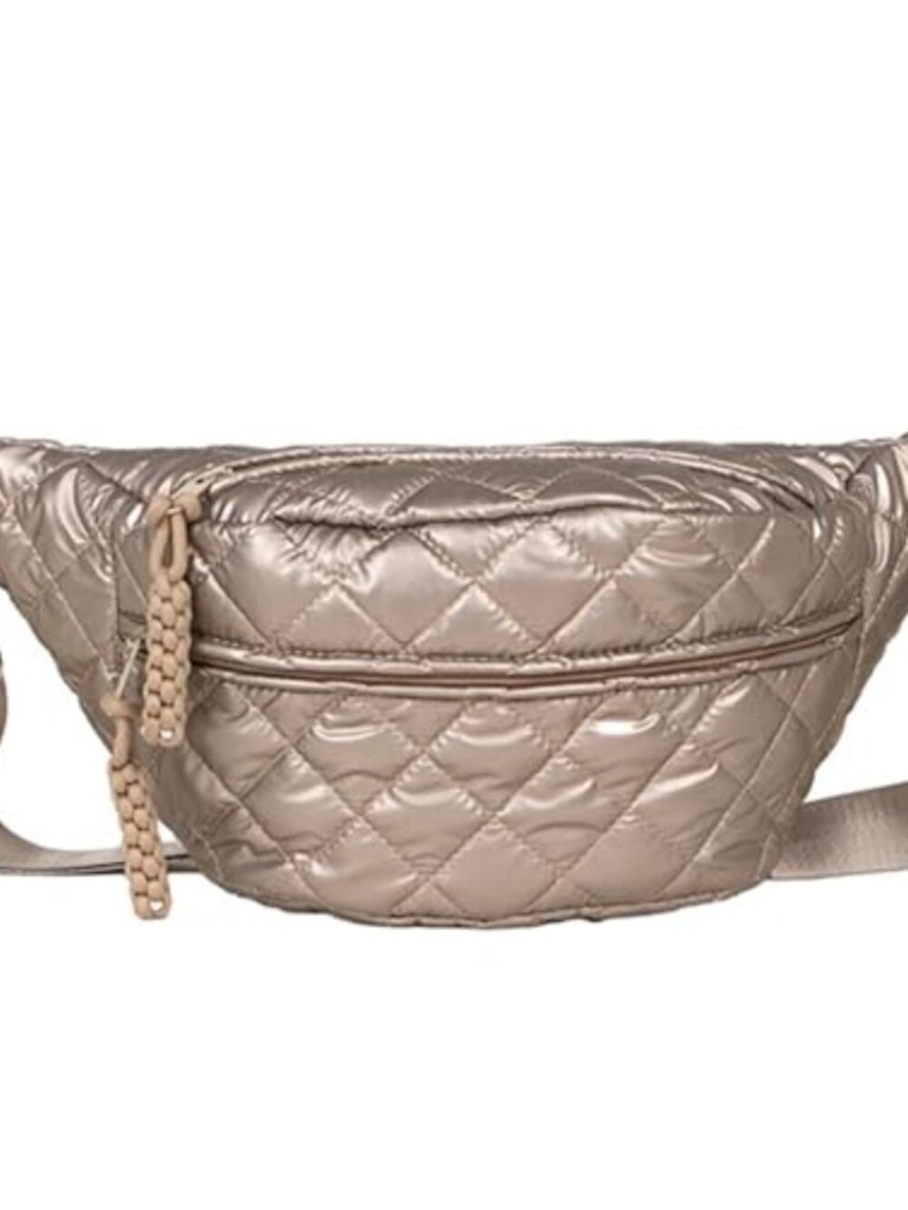 Metallic Quilted Crossbody Sling Bag Multi Pocket Fanny Pack Adjustable Strap